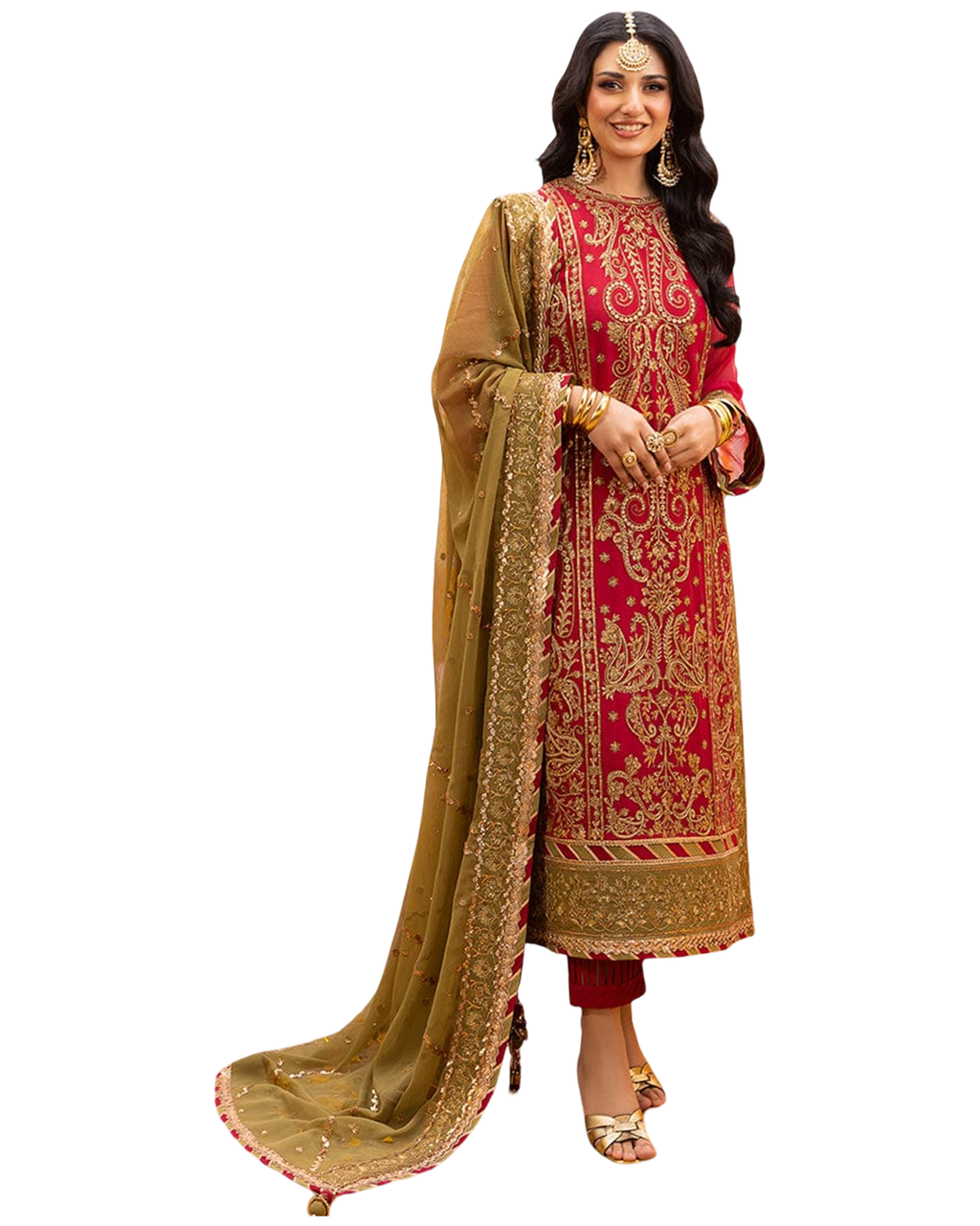 fabric chiffon colour red unstiched 2pics duppatta chiffon code 012