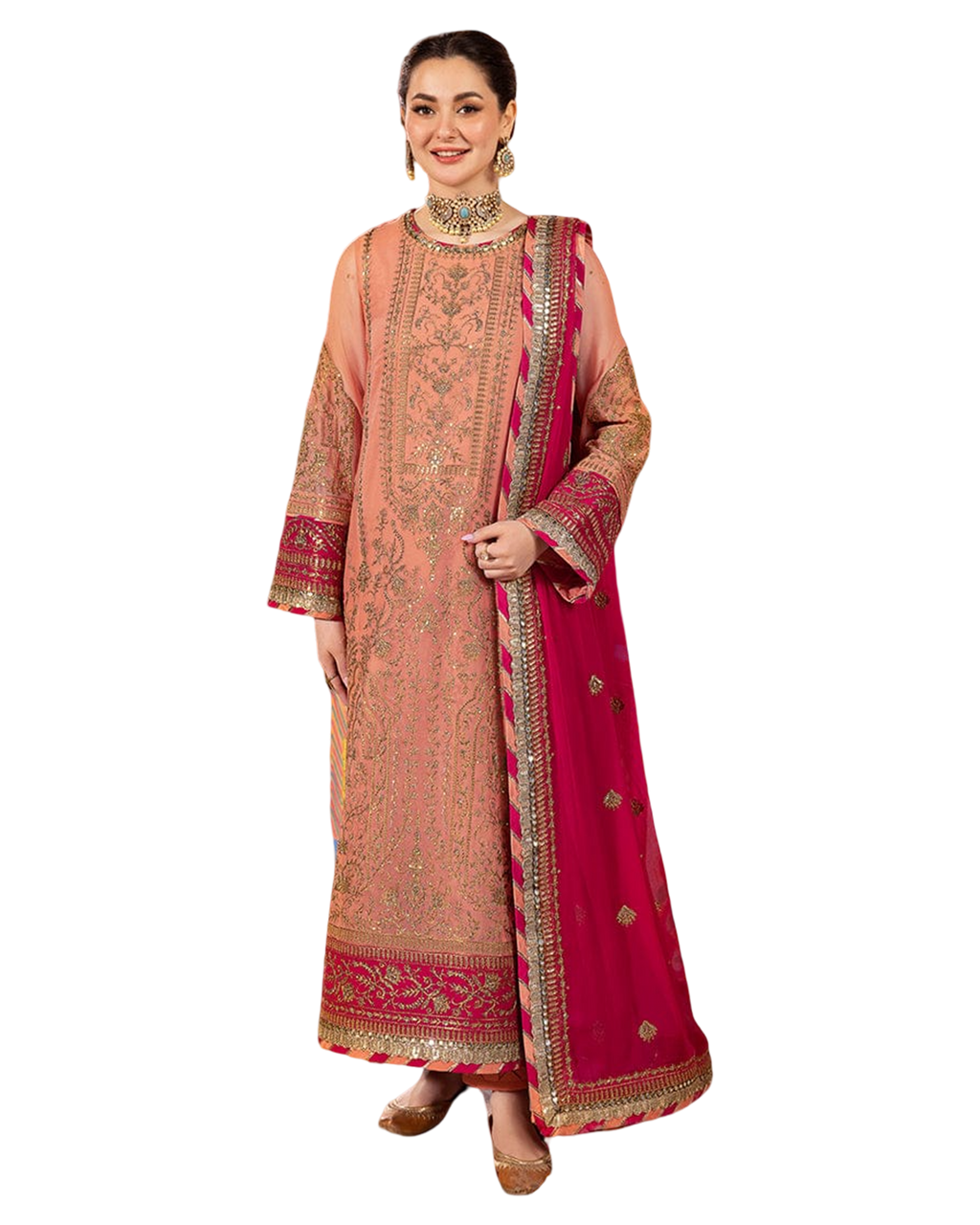 fabric chiffon colour peach unstiched 2pice duppatta chiffon code 013