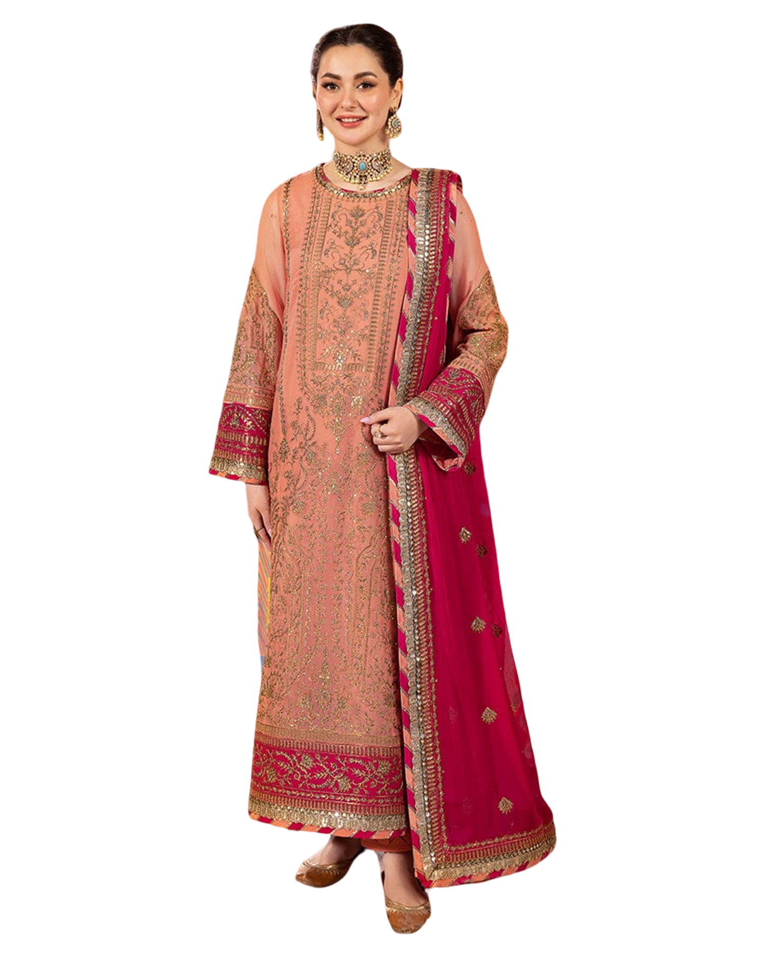fabric chiffon colour peach unstiched 2pice duppatta chiffon code 013