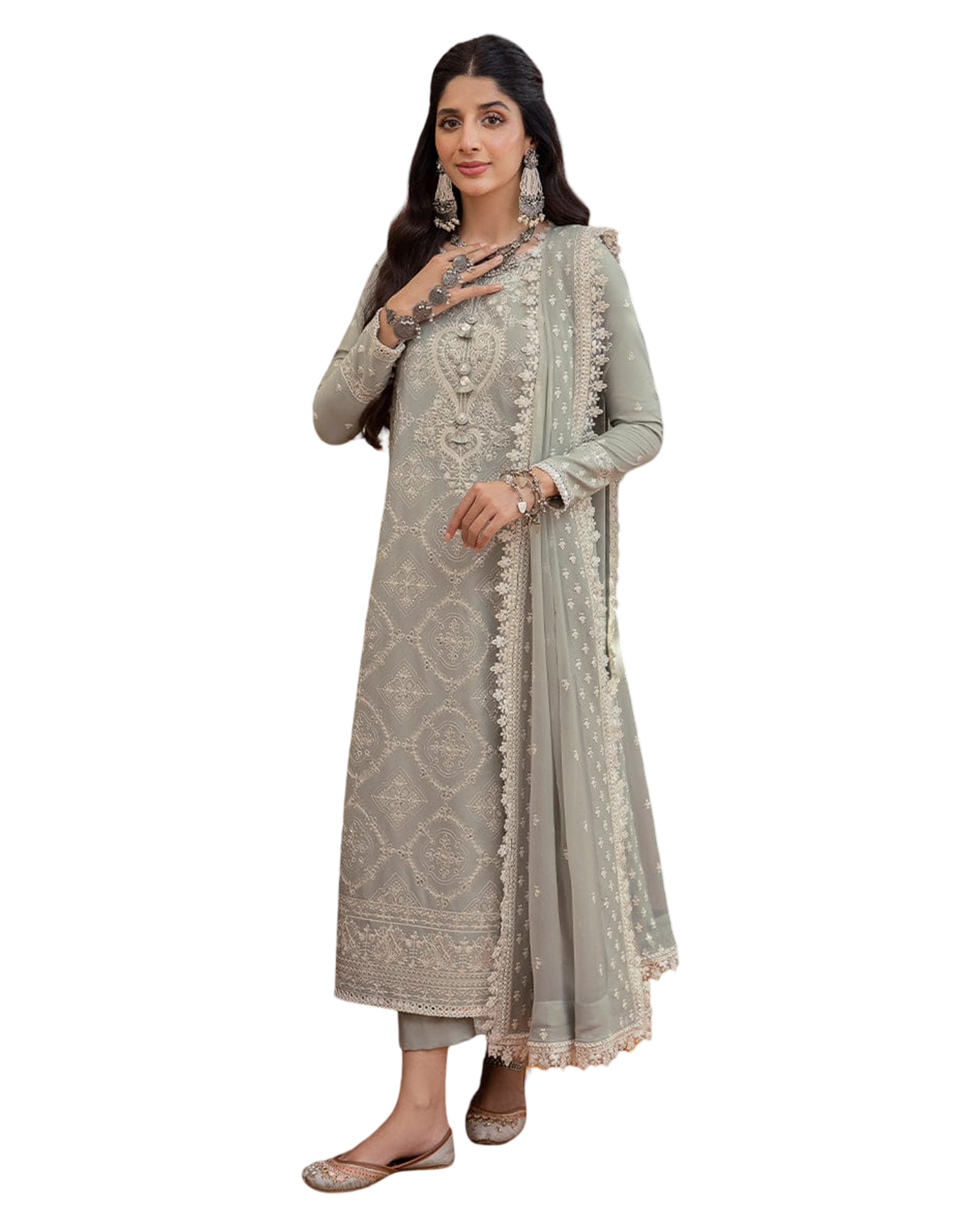 fabric lawn silk colour green unstiched 2pice  duppatta chiffon code 015