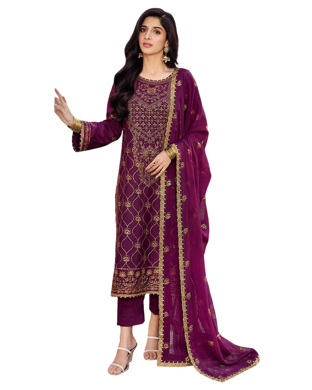 Back plain frant embroidery  sleeves embroidery  duppatta chiffon embroidery  unstiched 2pice code 017