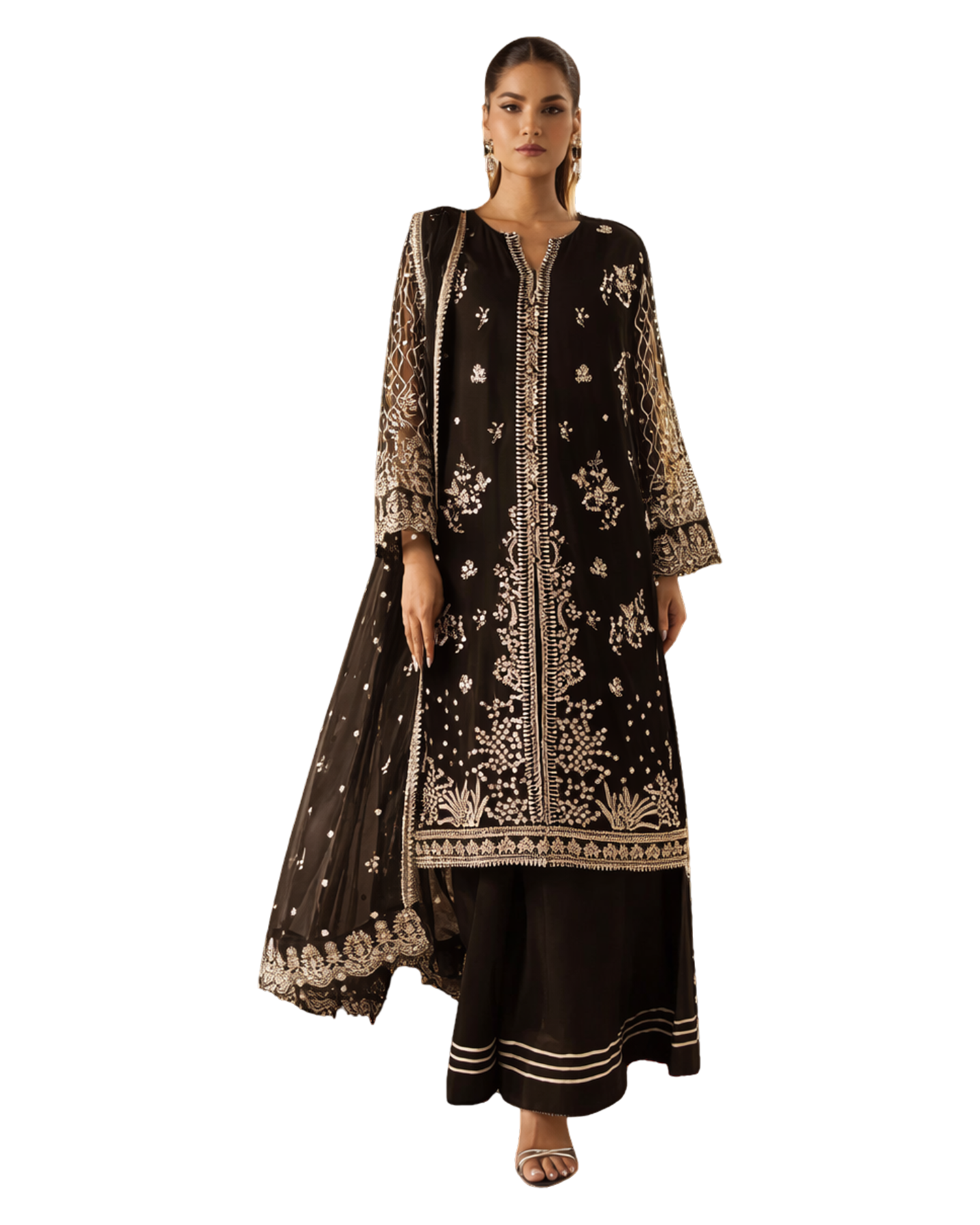 Black Chiffon – Unstitched 2-Piece Suit