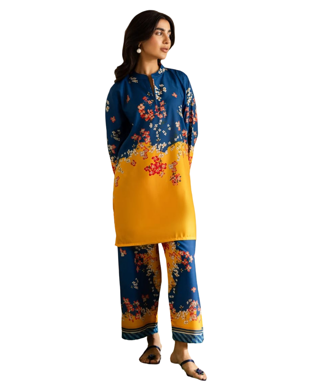 Blue & Mustard Floral 2-Piece Suit