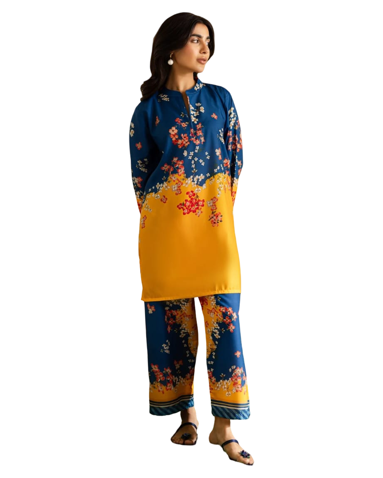 Blue & Mustard Floral 2-Piece Suit