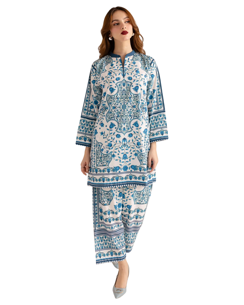 Blue & White Printed 2-Piece Suit