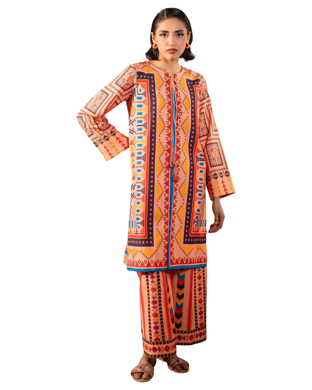 Peach Tribal Printed 2-Piece Suit Code 001
