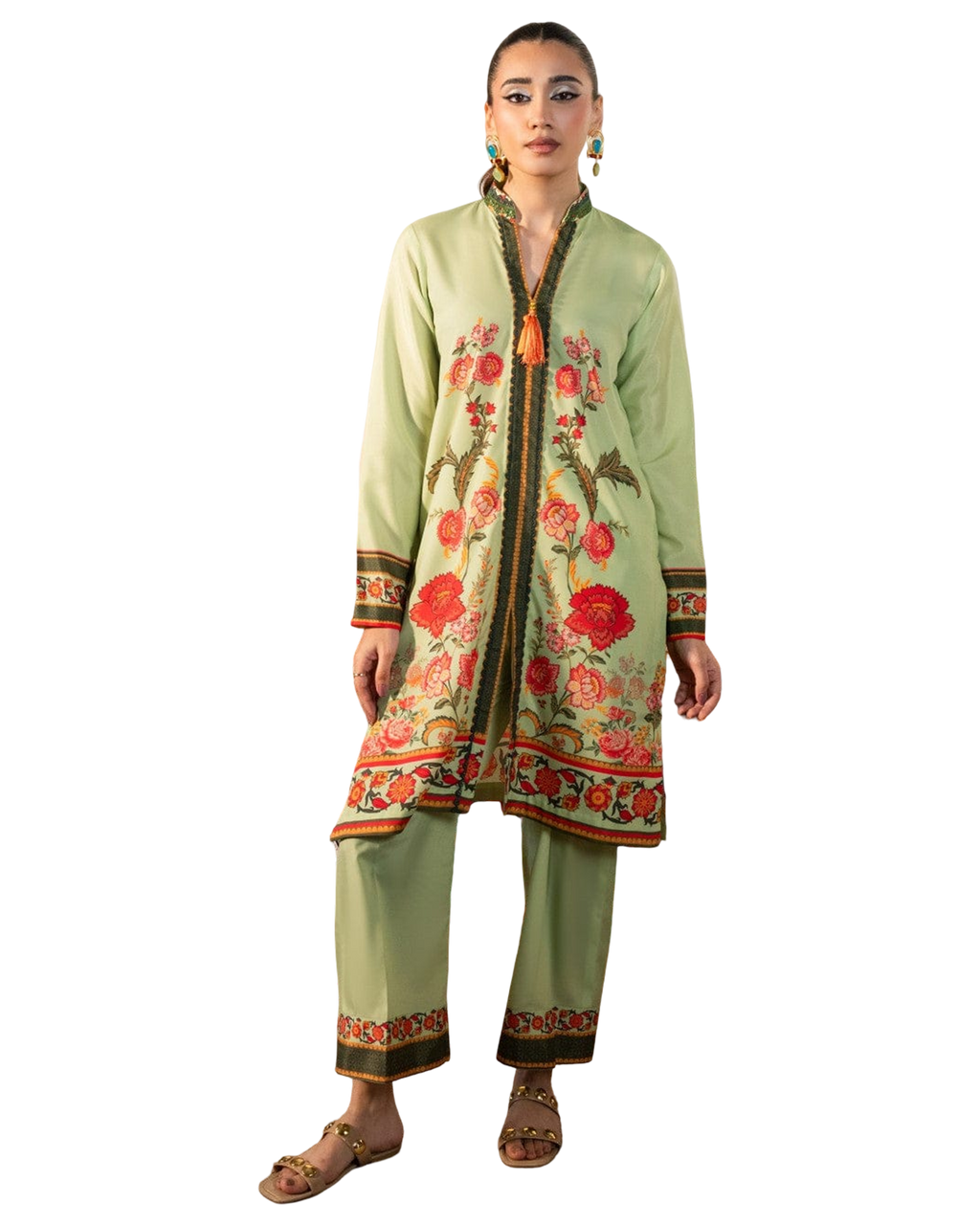 Mint Green Floral Printed 2-Piece Suit code 002