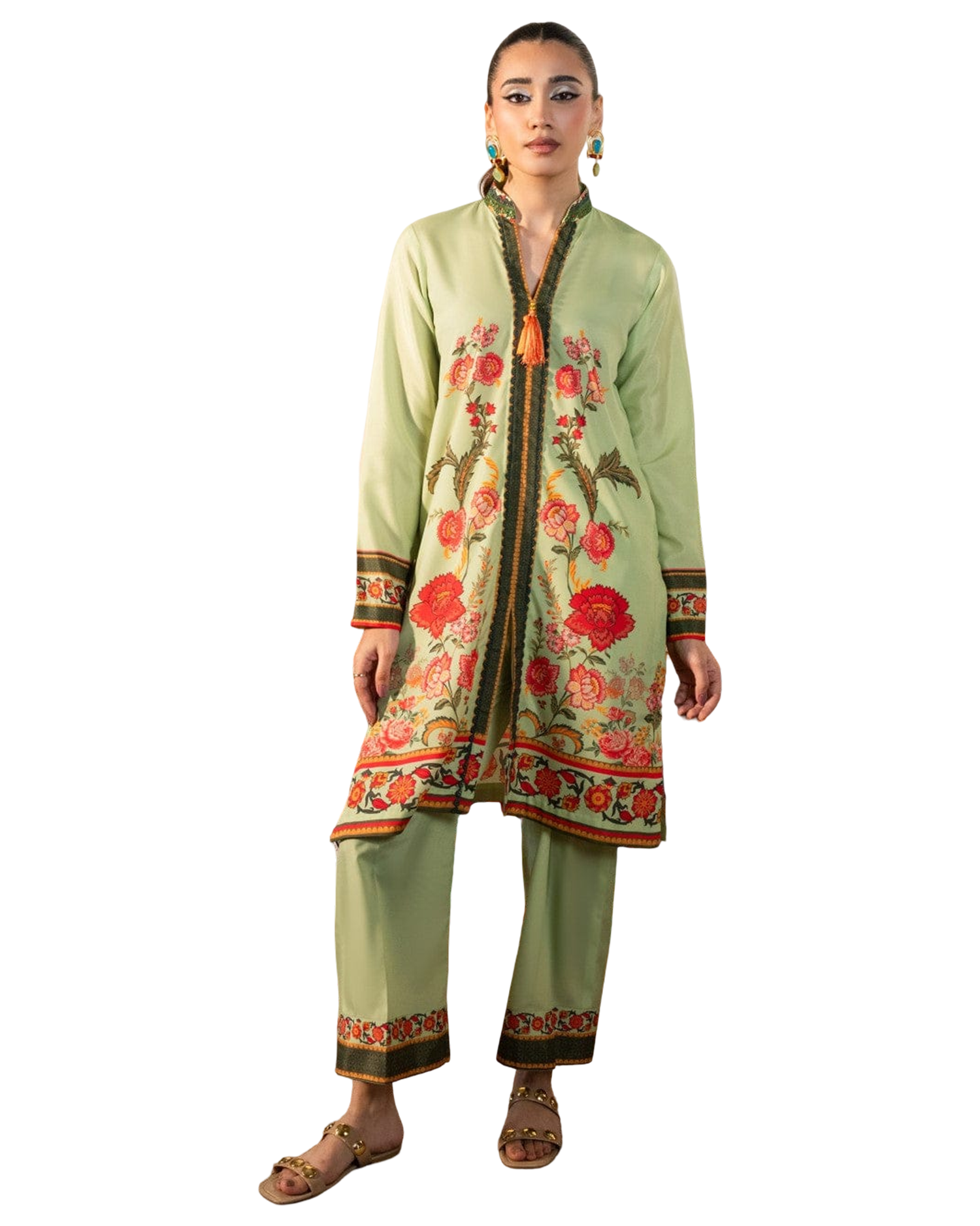 Mint Green Floral Printed 2-Piece Suit code 002