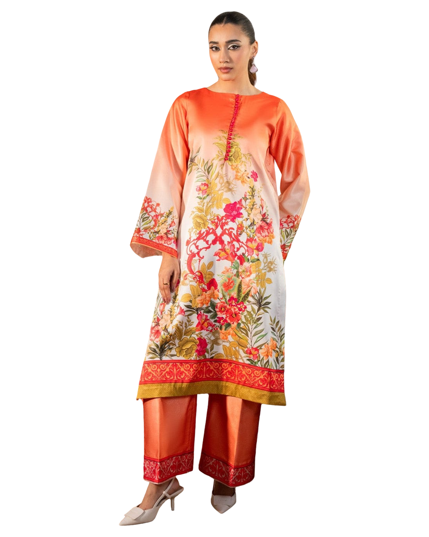 Coral Floral Printed 2-Piece Suit code 003