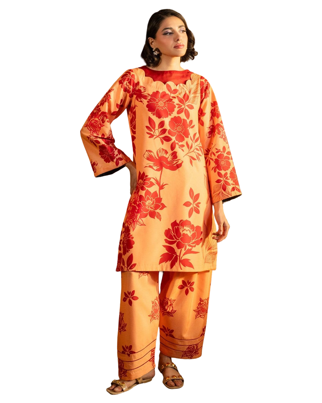 Peach Floral Printed 2-Piece Suit code 006