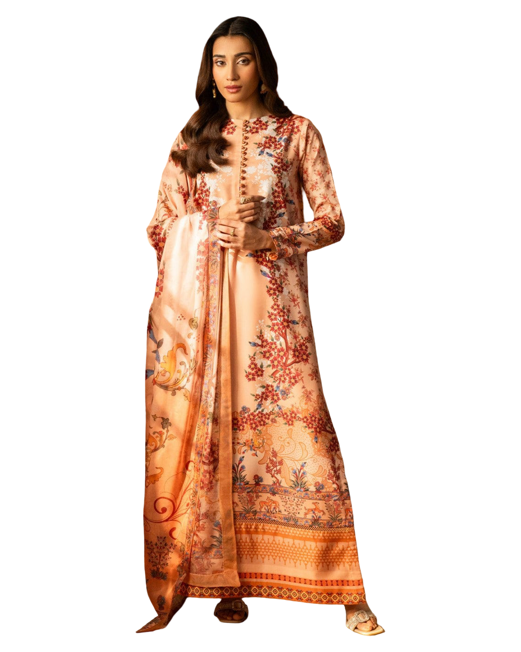 Soft Peach Floral Printed 2-Piece Suit code 011