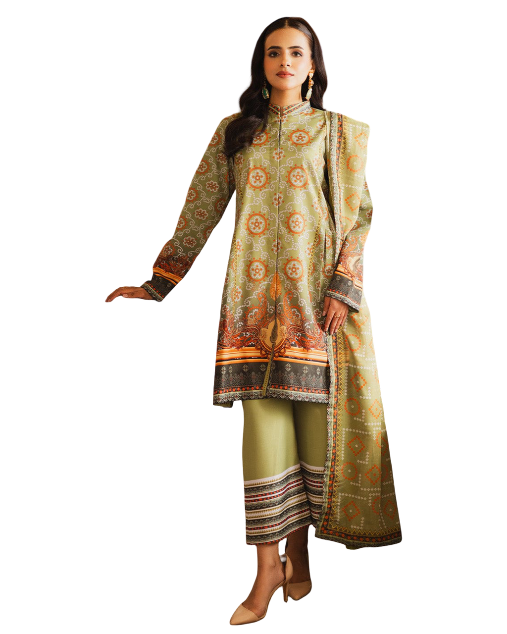 Olive Heritage Printed 2-Piece Suit code 018