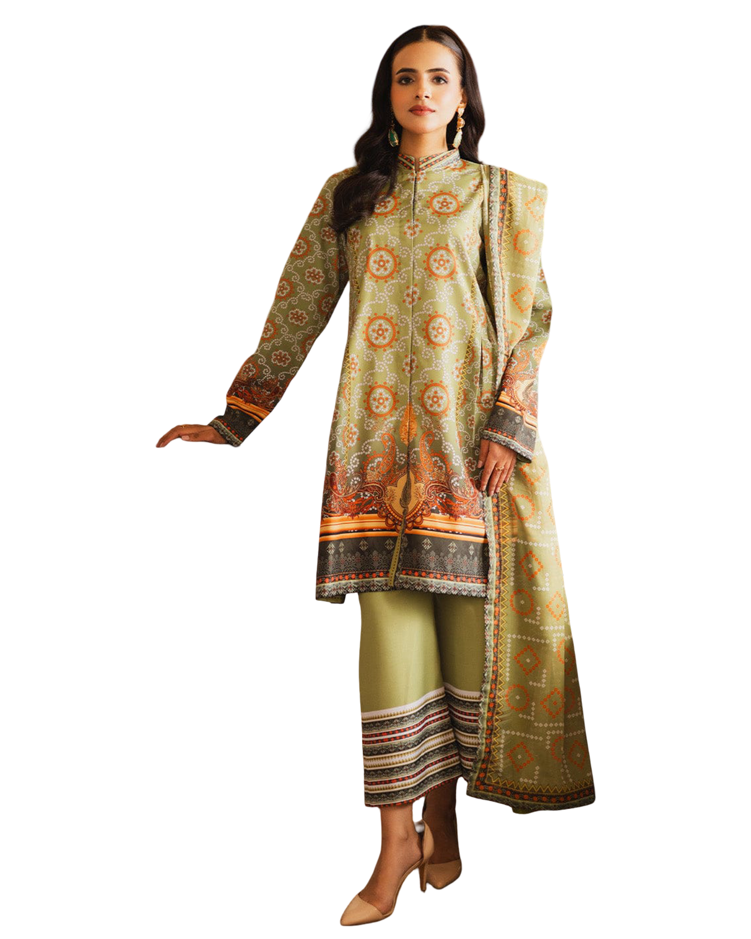 Olive Heritage Printed 2-Piece Suit code 018