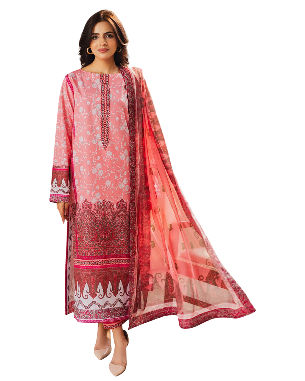 Elegant Pink Printed 2-Piece Suit code 023
