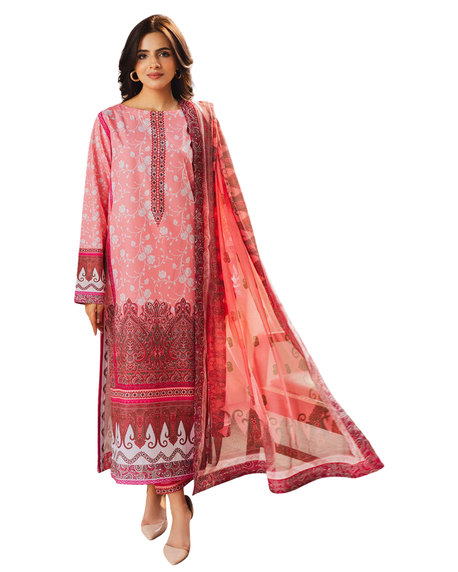 Elegant Pink Printed 2-Piece Suit code 023