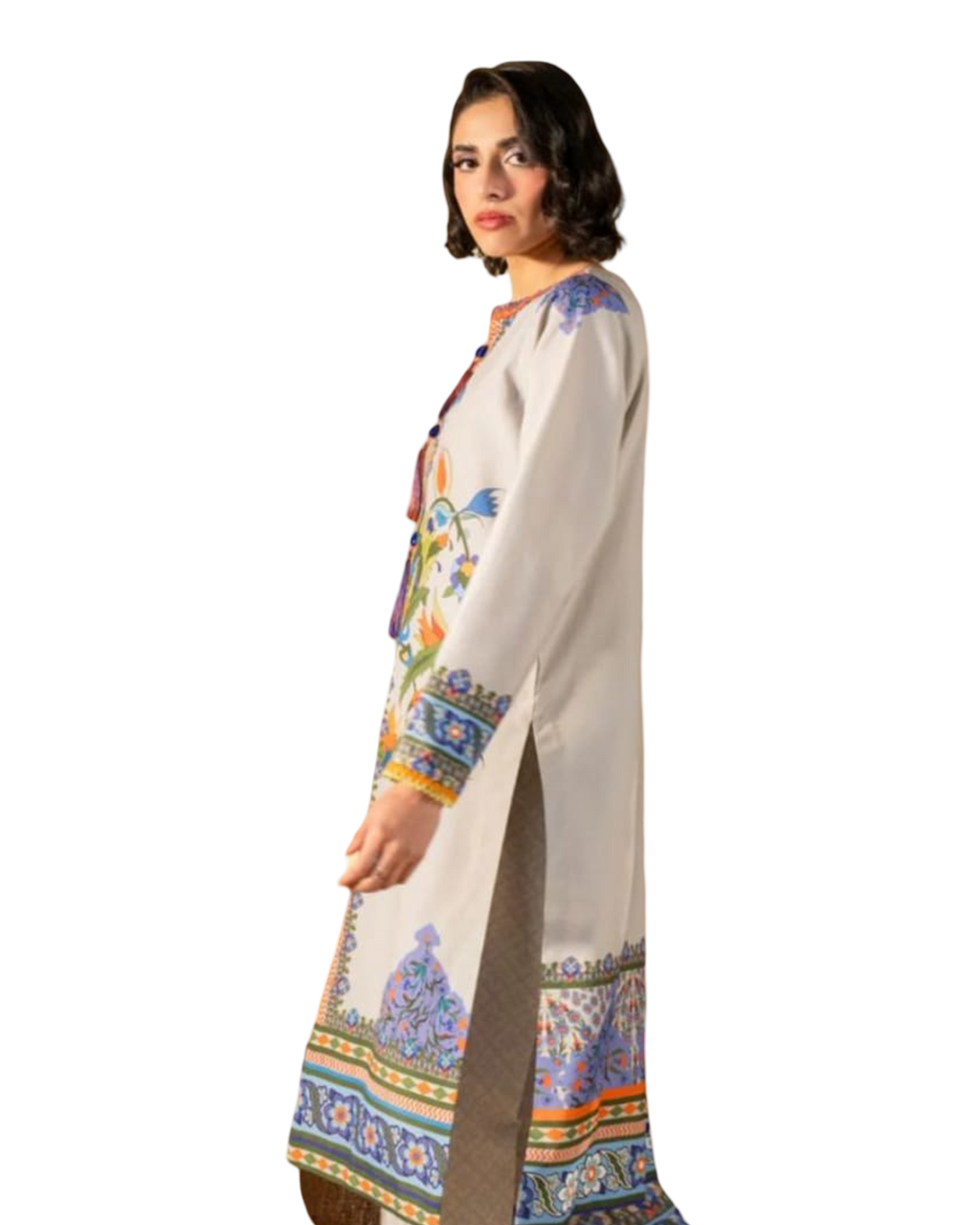 Soft Grey Floral Printed Kurta 2 Piece code 022