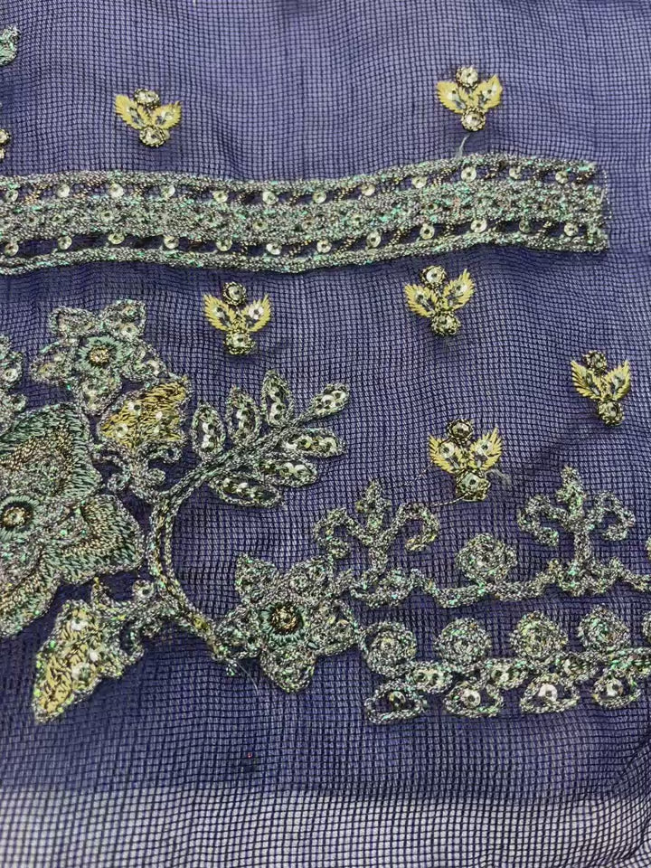 Blue Cotton-Net / Silk 2-Piece Suit – Unstitched