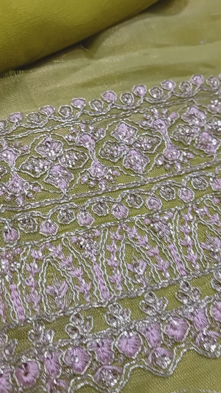 3pc Unstitched - Embroidered Lime Green Suit (SAW-05)