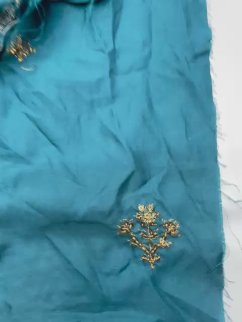 Embroidered front neckline on jumbo silk 2pice