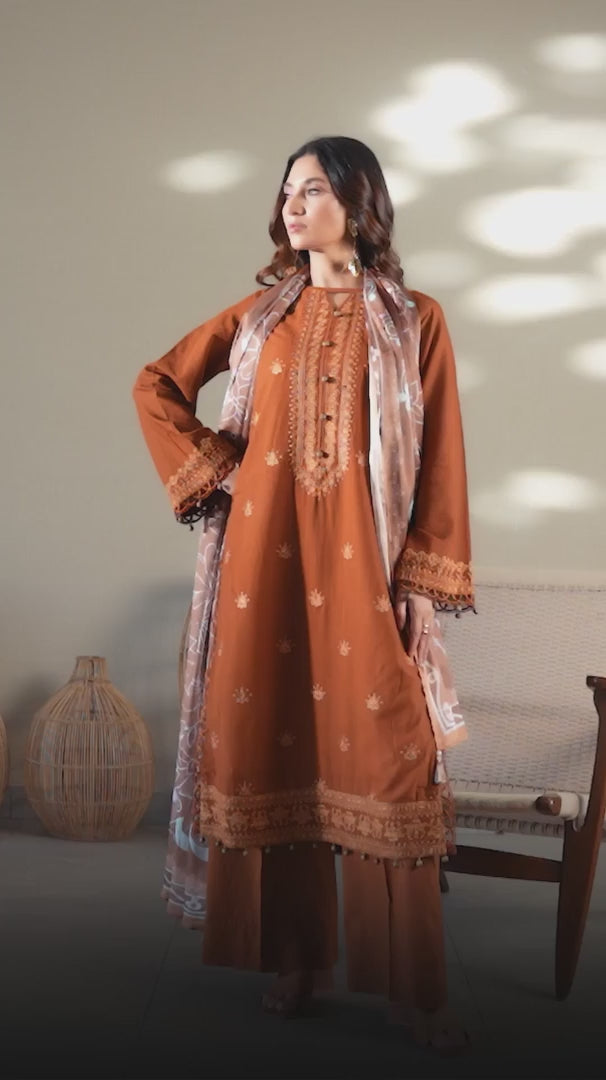 3PC Unstitched Lawn Embroidered Suit (SAW-16)