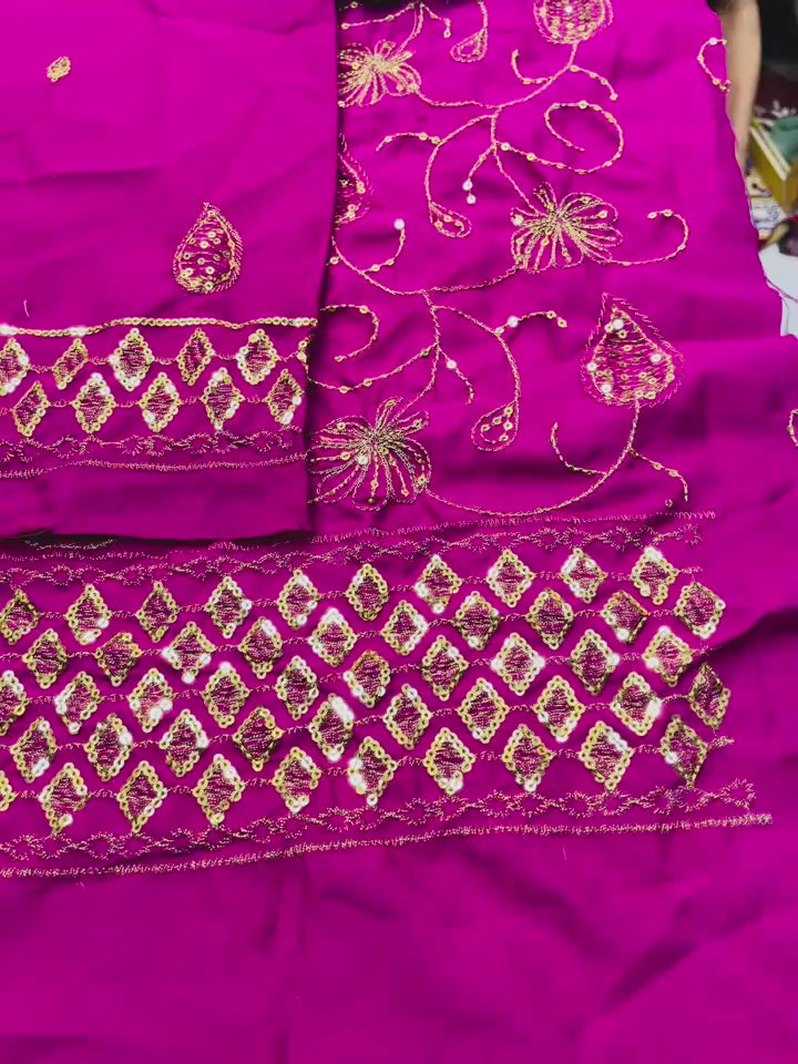 Lawn Silk Fabric Colour Pink Unstiched 2pice duppatta chiffon
