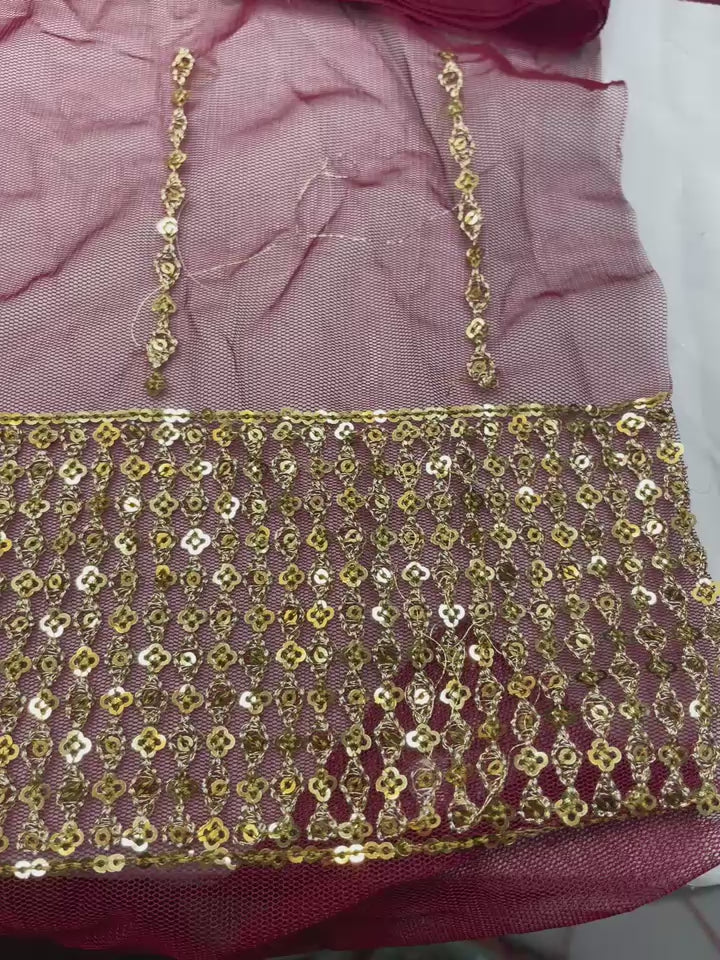 Fabric Net Colour Red Unstiched duppatta net 3 piece