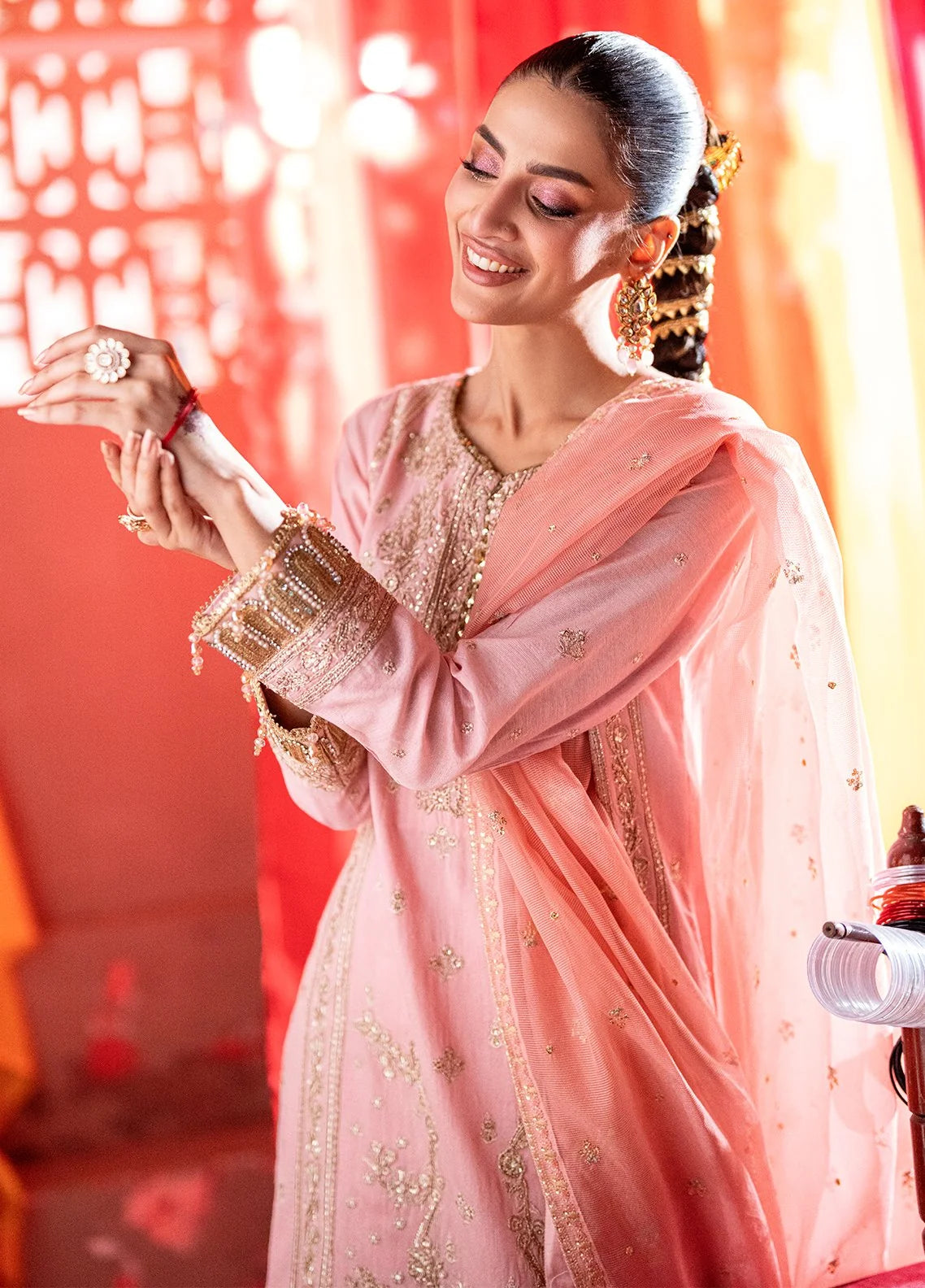 2PC Unstitched Embroidered Paper Lawn Suit – Soft Peach