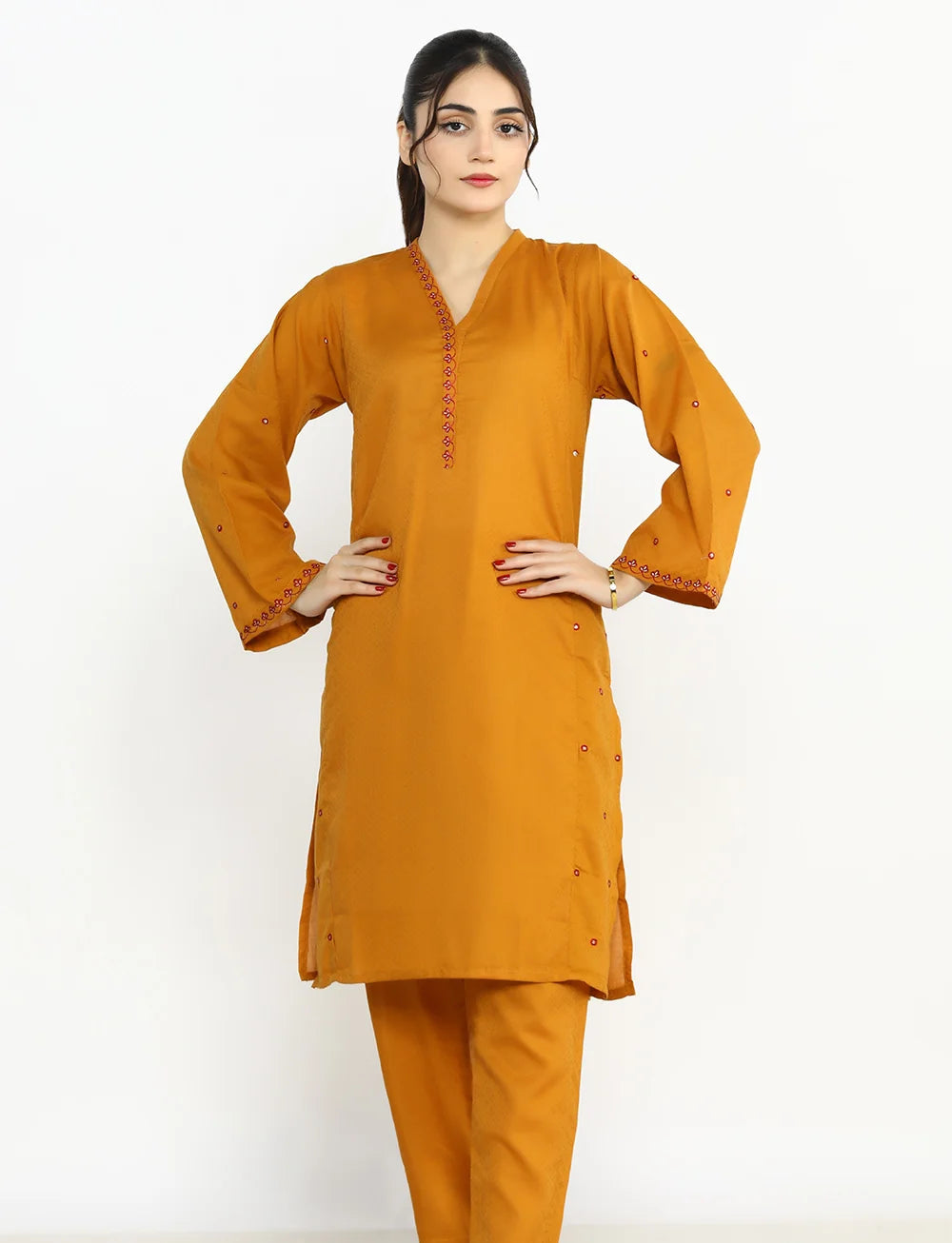 2 Pc Embroidered Dobby Stitched Suit | SAW-72